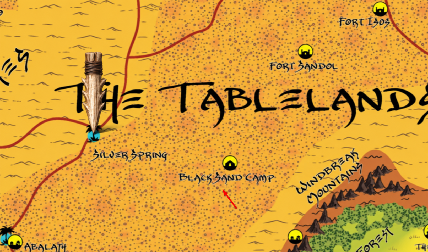 Mapa mostrando Silver Spring e BlackSand Camp